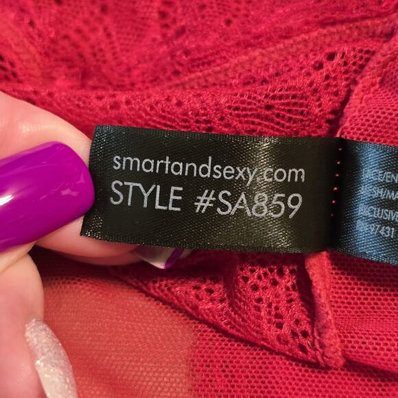 Smart & Sexy The Curvy Collection High Rise Cheekini Womens 10 Red Lace Mesh - Picture 4 of 8